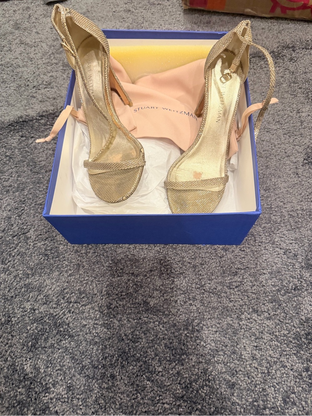 Stuart Weitzman Metallic Gold High Heel Slingback Sandals